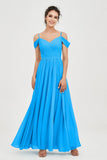 Spaghetti Straps Chiffon Pleated Ruched Bridesmaid Dress Long Formal Evening Dresses Gowns