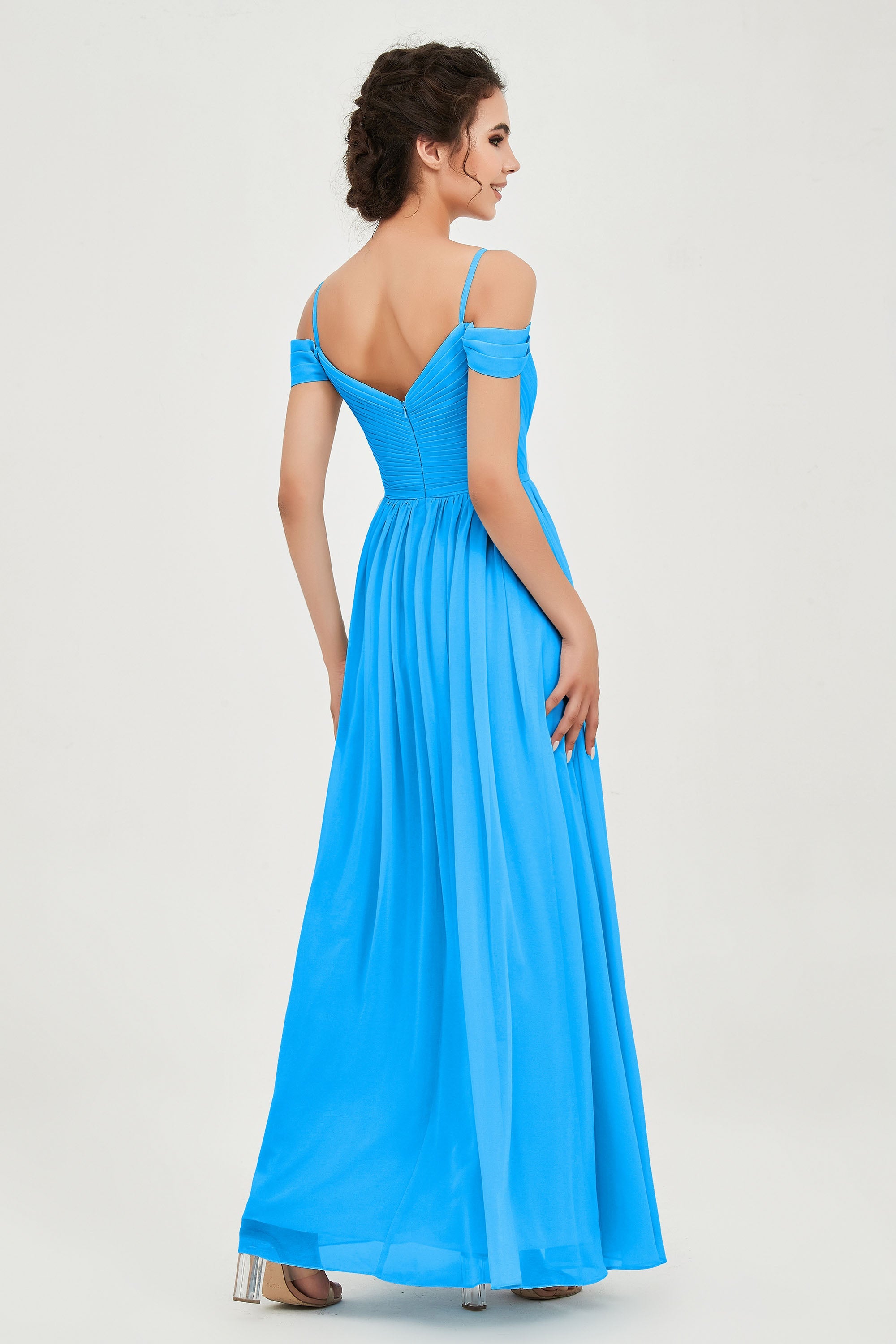 Spaghetti Straps Chiffon Pleated Ruched Bridesmaid Dress Long Formal Evening Dresses Gowns