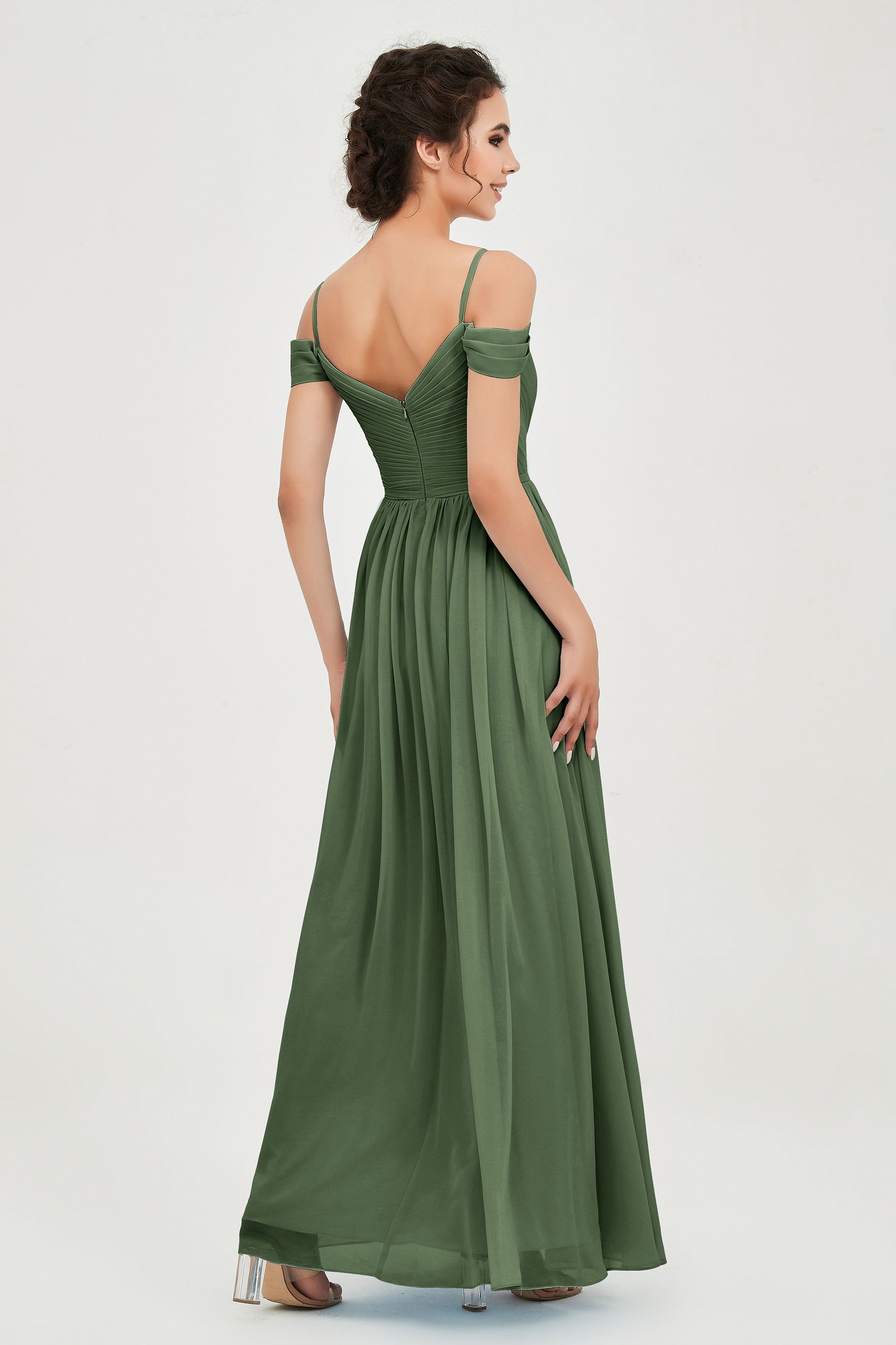 Spaghetti Straps Chiffon Pleated Ruched Bridesmaid Dress Long Formal Evening Dresses Gowns