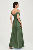 Spaghetti Straps Chiffon Pleated Ruched Bridesmaid Dress Long Formal Evening Dresses Gowns