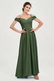 Spaghetti Straps Chiffon Pleated Ruched Bridesmaid Dress Long Formal Evening Dresses Gowns