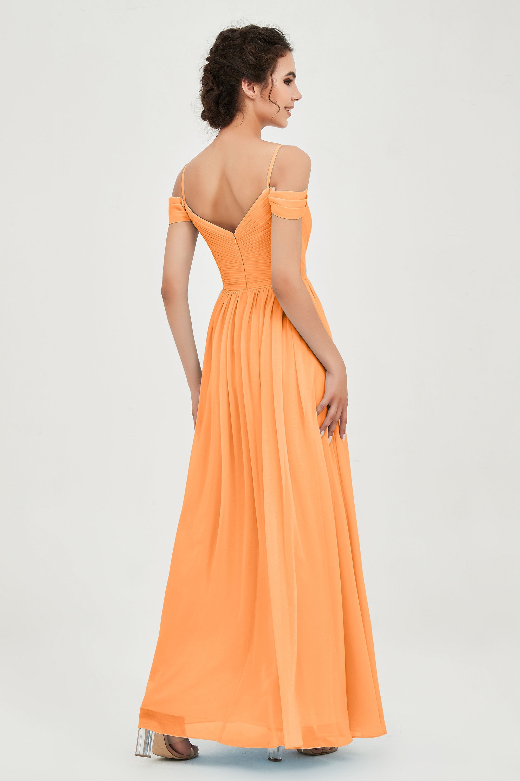 Spaghetti Straps Chiffon Pleated Ruched Bridesmaid Dress Long Formal Evening Dresses Gowns