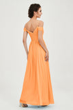 Spaghetti Straps Chiffon Pleated Ruched Bridesmaid Dress Long Formal Evening Dresses Gowns