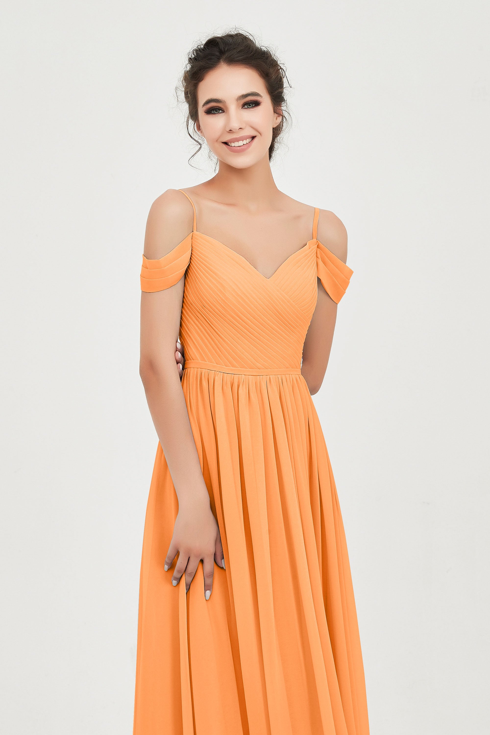 Spaghetti Straps Chiffon Pleated Ruched Bridesmaid Dress Long Formal Evening Dresses Gowns