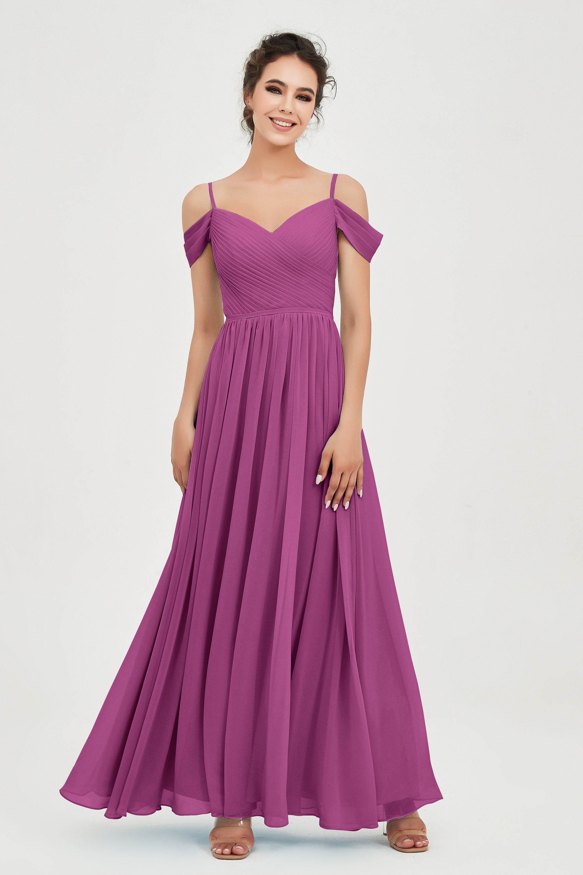 Spaghetti Straps Chiffon Pleated Ruched Bridesmaid Dress Long Formal Evening Dresses Gowns