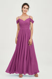 Spaghetti Straps Chiffon Pleated Ruched Bridesmaid Dress Long Formal Evening Dresses Gowns