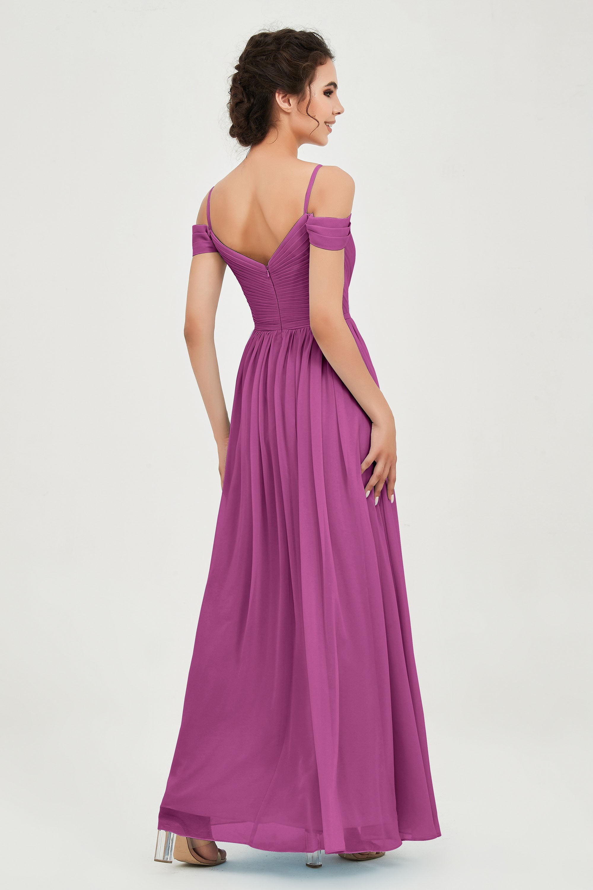 Spaghetti Straps Chiffon Pleated Ruched Bridesmaid Dress Long Formal Evening Dresses Gowns