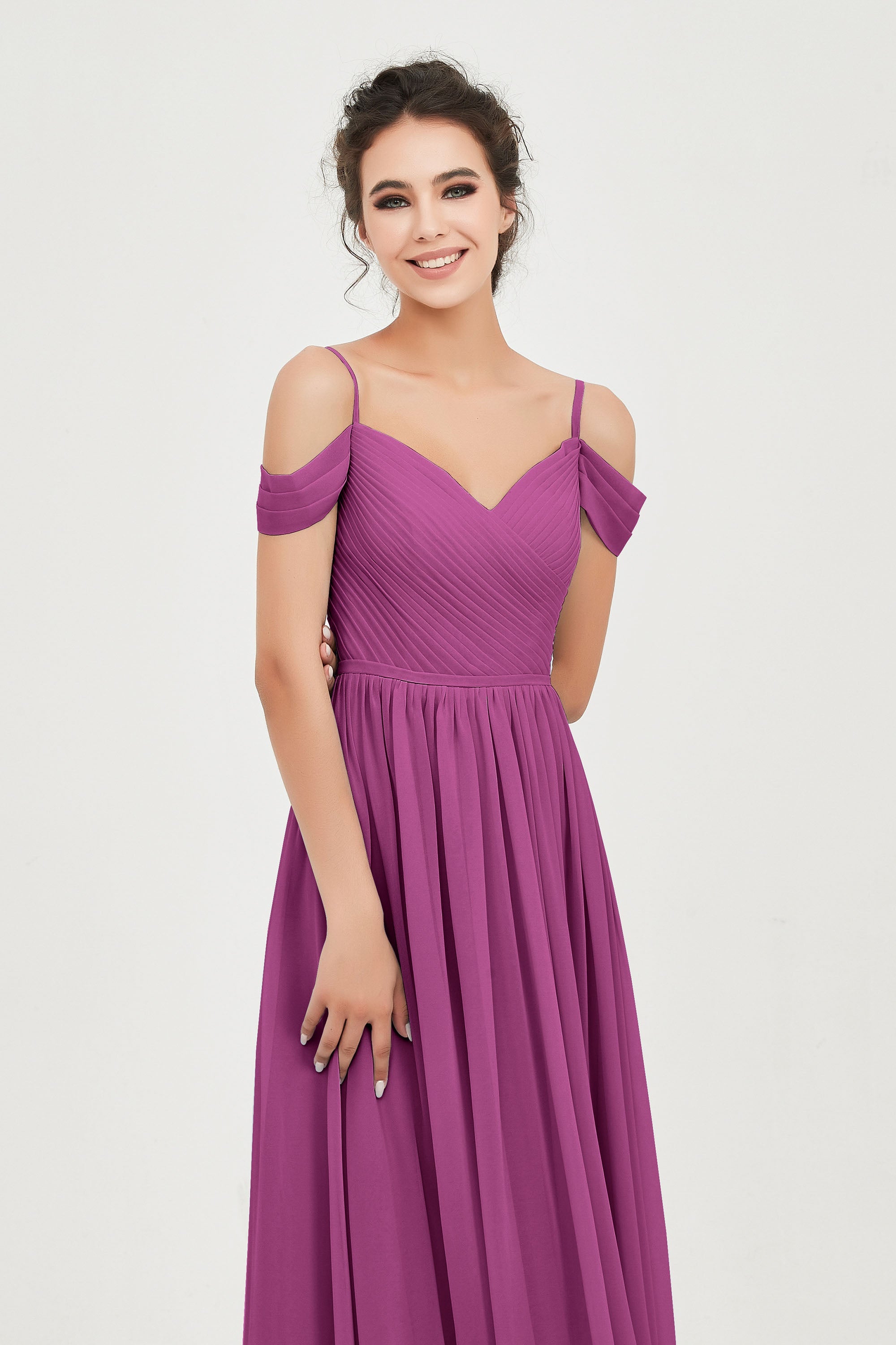 Spaghetti Straps Chiffon Pleated Ruched Bridesmaid Dress Long Formal Evening Dresses Gowns