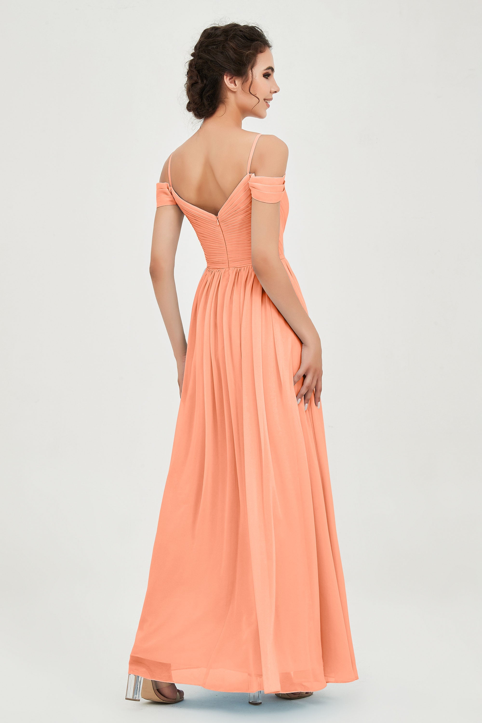 Spaghetti Straps Chiffon Pleated Ruched Bridesmaid Dress Long Formal Evening Dresses Gowns