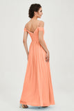 Spaghetti Straps Chiffon Pleated Ruched Bridesmaid Dress Long Formal Evening Dresses Gowns