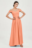 Spaghetti Straps Chiffon Pleated Ruched Bridesmaid Dress Long Formal Evening Dresses Gowns
