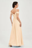 Spaghetti Straps Chiffon Pleated Ruched Bridesmaid Dress Long Formal Evening Dresses Gowns
