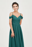 Spaghetti Straps Chiffon Pleated Ruched Bridesmaid Dress Long Formal Evening Dresses Gowns