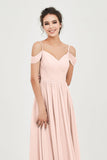 Spaghetti Straps Chiffon Pleated Ruched Bridesmaid Dress Long Formal Evening Dresses Gowns