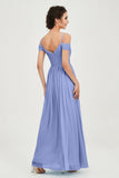 Spaghetti Straps Chiffon Pleated Ruched Bridesmaid Dress Long Formal Evening Dresses Gowns