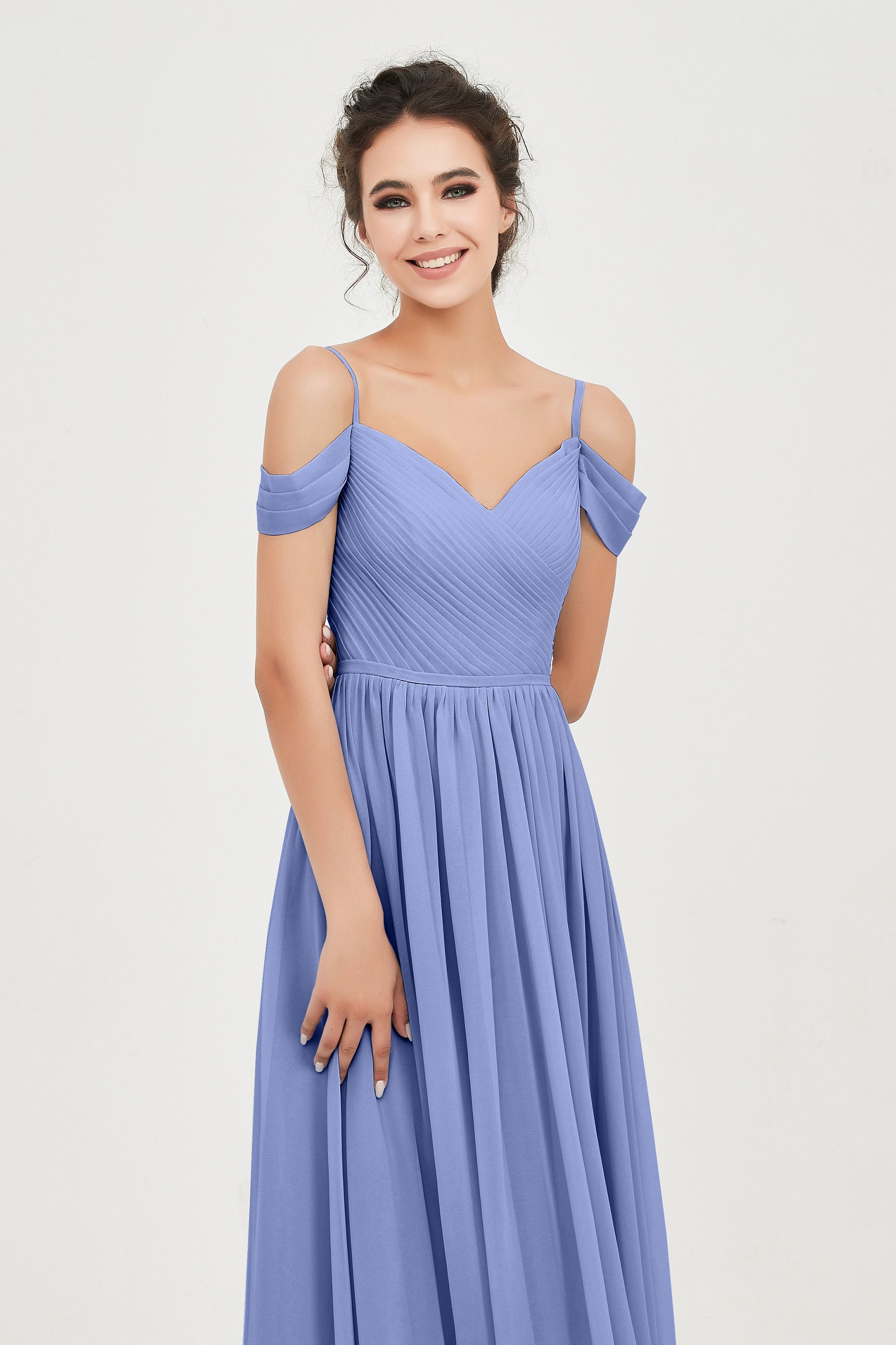 Spaghetti Straps Chiffon Pleated Ruched Bridesmaid Dress Long Formal Evening Dresses Gowns