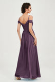 Spaghetti Straps Chiffon Pleated Ruched Bridesmaid Dress Long Formal Evening Dresses Gowns