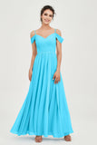 Spaghetti Straps Chiffon Pleated Ruched Bridesmaid Dress Long Formal Evening Dresses Gowns