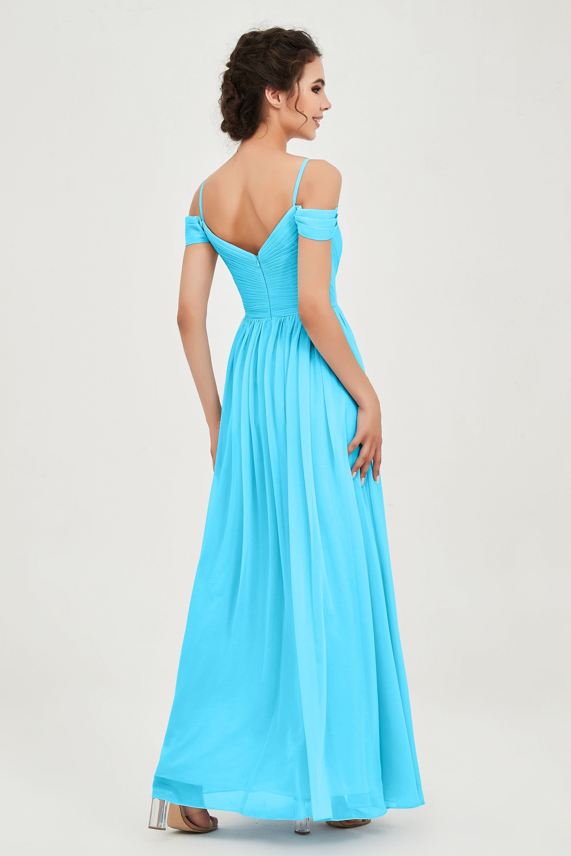 Spaghetti Straps Chiffon Pleated Ruched Bridesmaid Dress Long Formal Evening Dresses Gowns