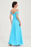 Spaghetti Straps Chiffon Pleated Ruched Bridesmaid Dress Long Formal Evening Dresses Gowns
