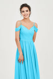 Spaghetti Straps Chiffon Pleated Ruched Bridesmaid Dress Long Formal Evening Dresses Gowns