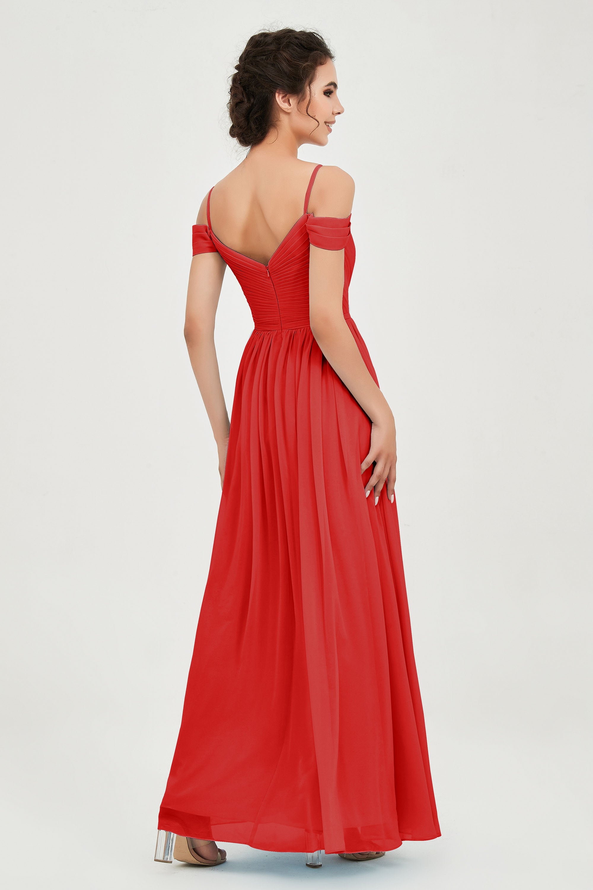 Spaghetti Straps Chiffon Pleated Ruched Bridesmaid Dress Long Formal Evening Dresses Gowns