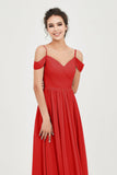Spaghetti Straps Chiffon Pleated Ruched Bridesmaid Dress Long Formal Evening Dresses Gowns