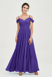 Spaghetti Straps Chiffon Pleated Ruched Bridesmaid Dress Long Formal Evening Dresses Gowns