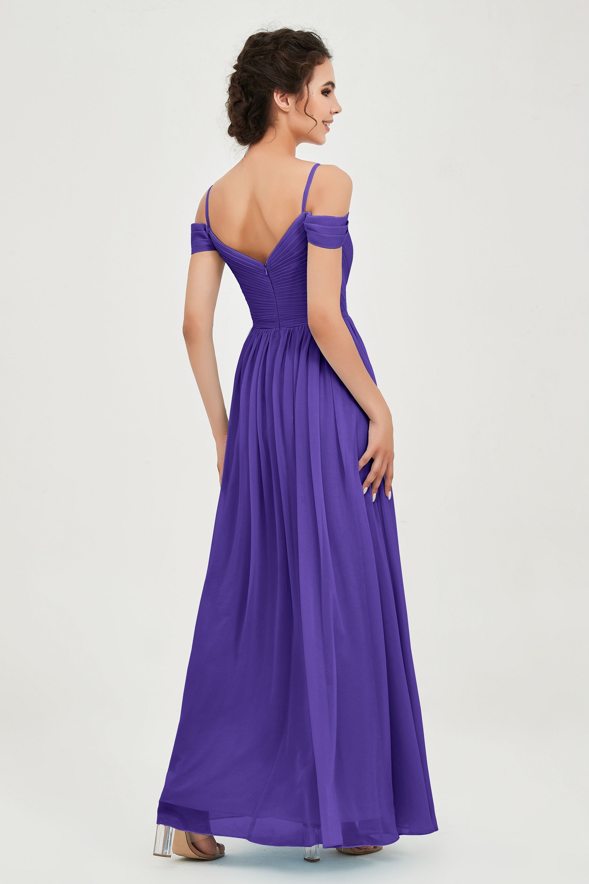 Spaghetti Straps Chiffon Pleated Ruched Bridesmaid Dress Long Formal Evening Dresses Gowns