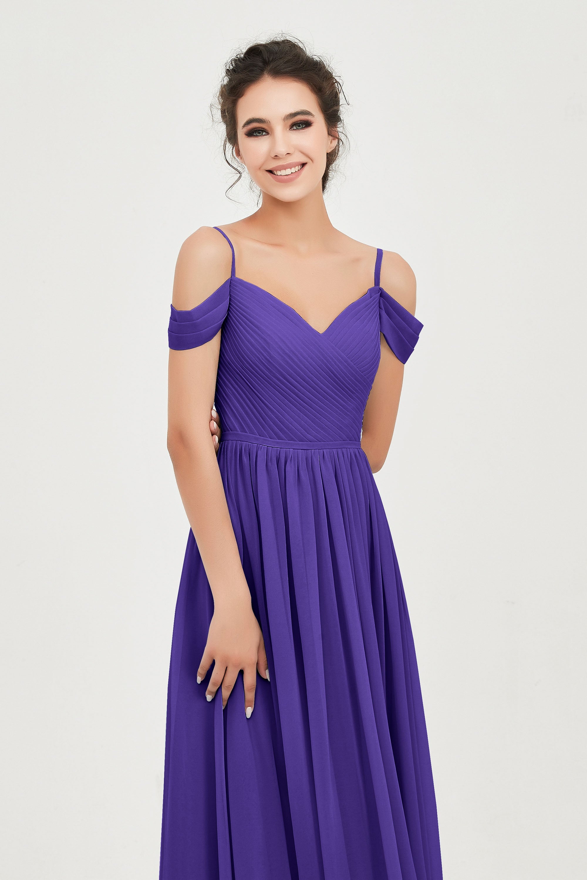 Spaghetti Straps Chiffon Pleated Ruched Bridesmaid Dress Long Formal Evening Dresses Gowns