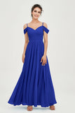 Spaghetti Straps Chiffon Pleated Ruched Bridesmaid Dress Long Formal Evening Dresses Gowns