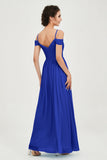 Spaghetti Straps Chiffon Pleated Ruched Bridesmaid Dress Long Formal Evening Dresses Gowns