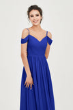 Spaghetti Straps Chiffon Pleated Ruched Bridesmaid Dress Long Formal Evening Dresses Gowns