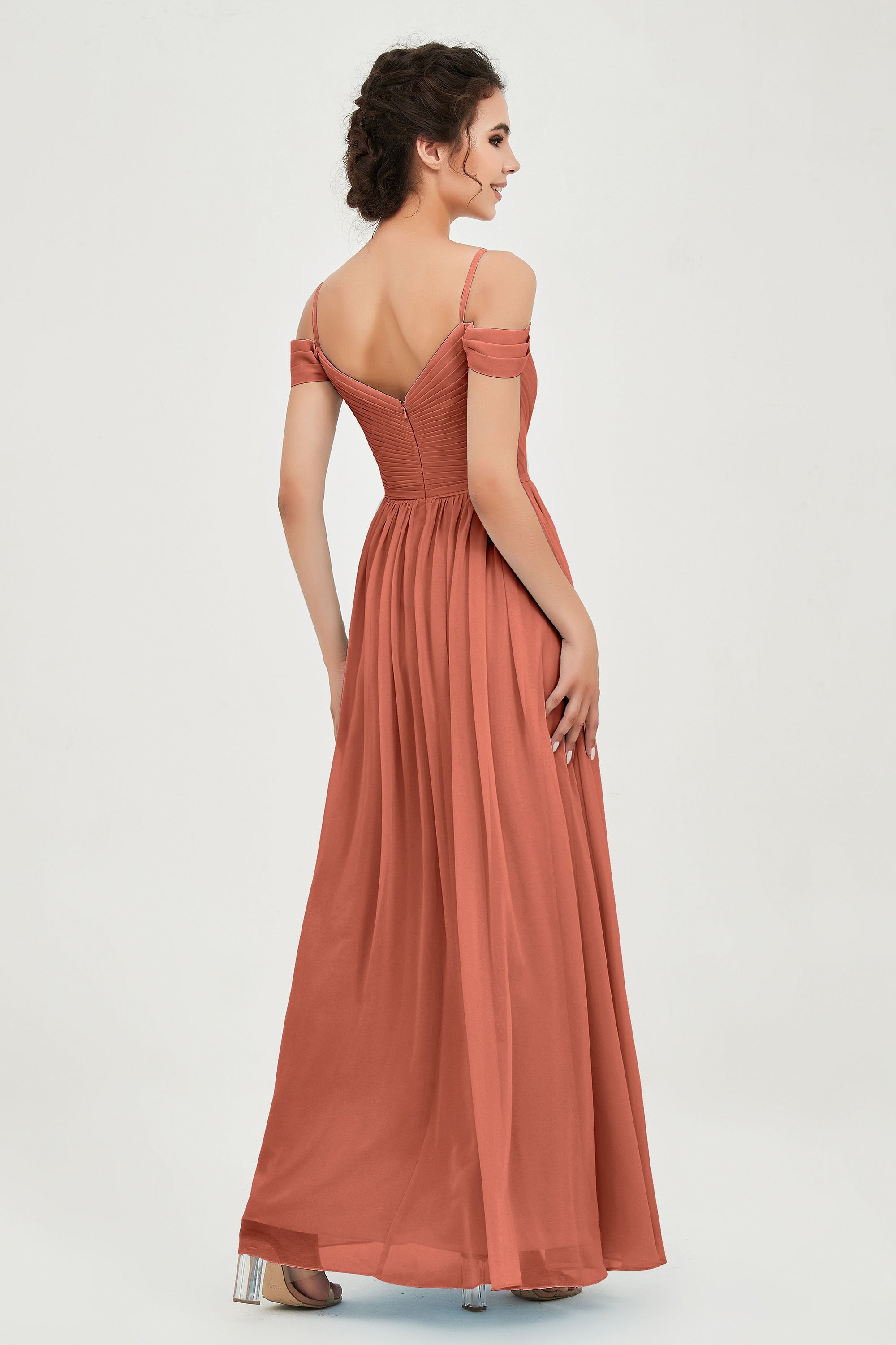 Spaghetti Straps Chiffon Pleated Ruched Bridesmaid Dress Long Formal Evening Dresses Gowns