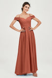 Spaghetti Straps Chiffon Pleated Ruched Bridesmaid Dress Long Formal Evening Dresses Gowns