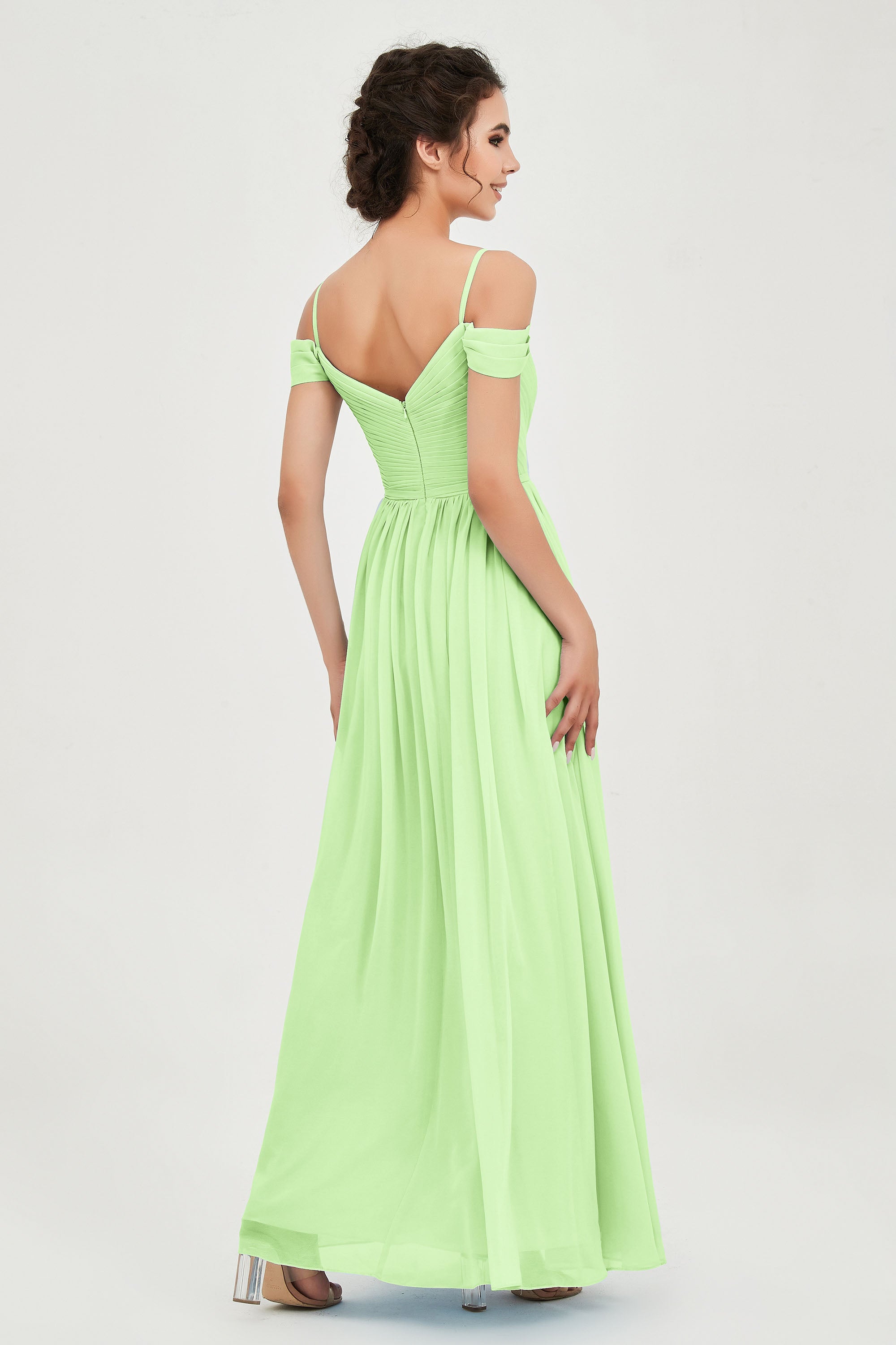 Spaghetti Straps Chiffon Pleated Ruched Bridesmaid Dress Long Formal Evening Dresses Gowns