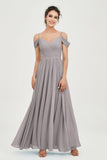 Spaghetti Straps Chiffon Pleated Ruched Bridesmaid Dress Long Formal Evening Dresses Gowns