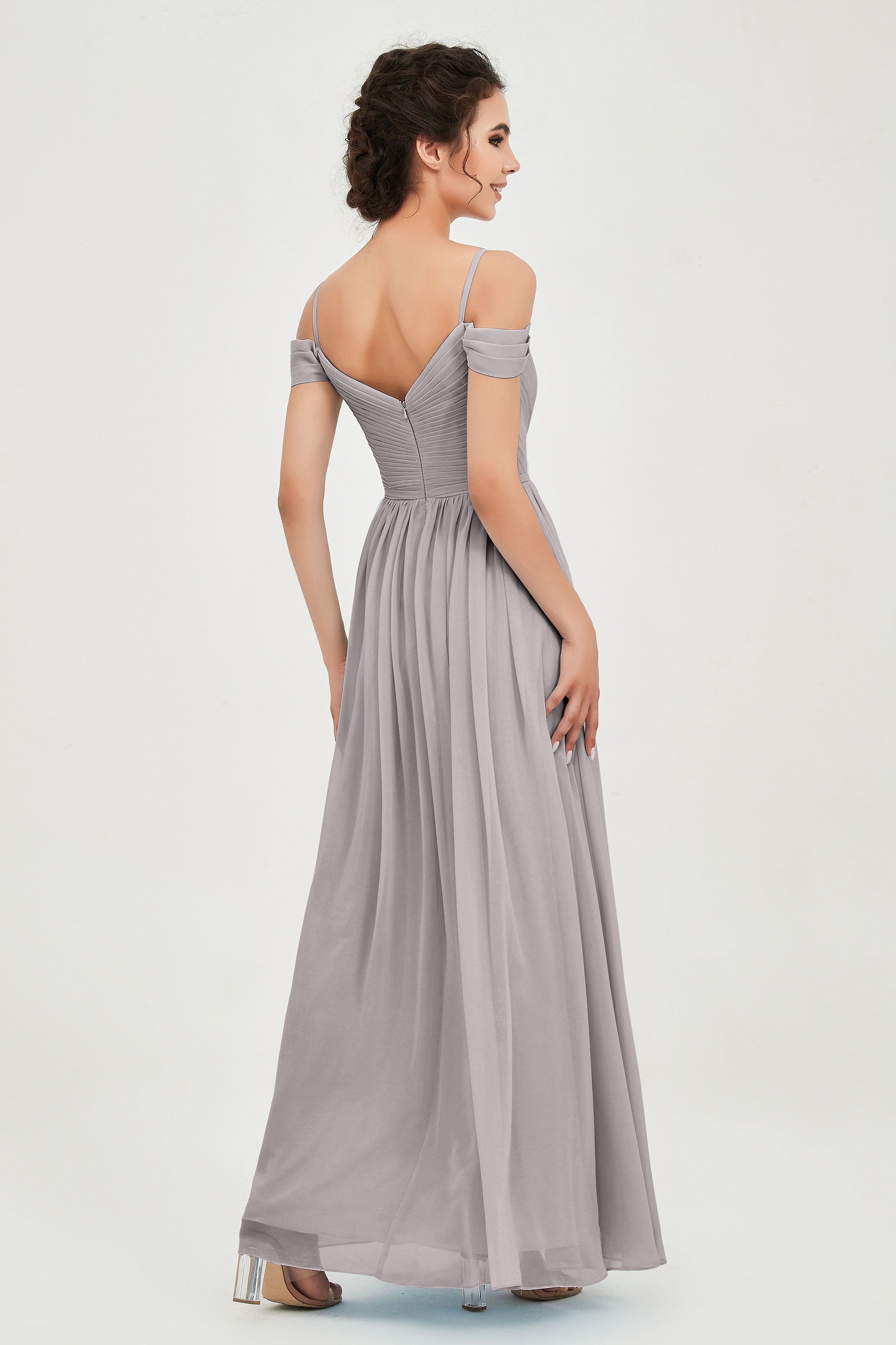Spaghetti Straps Chiffon Pleated Ruched Bridesmaid Dress Long Formal Evening Dresses Gowns