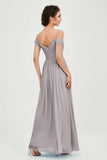 Spaghetti Straps Chiffon Pleated Ruched Bridesmaid Dress Long Formal Evening Dresses Gowns