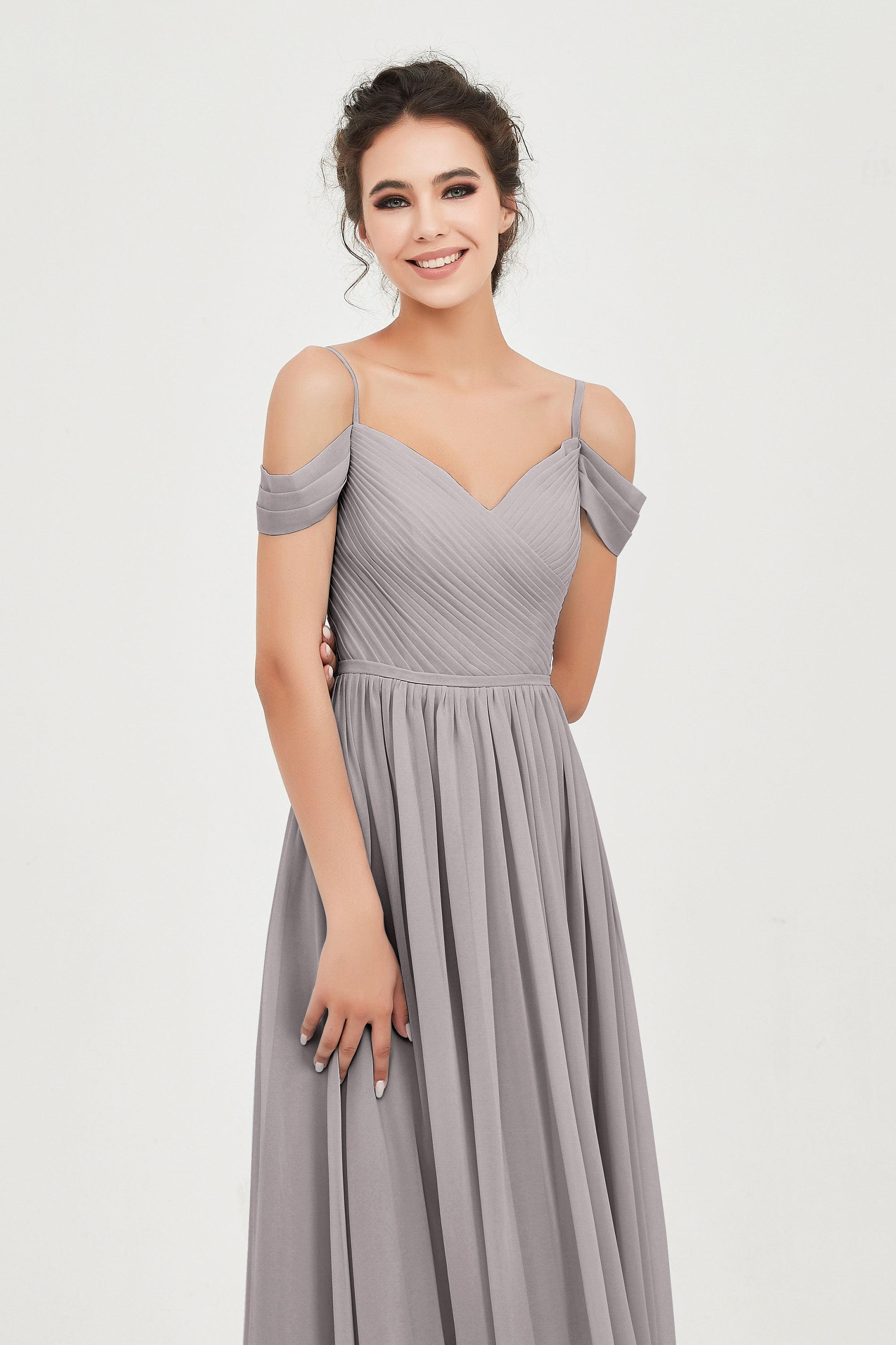Spaghetti Straps Chiffon Pleated Ruched Bridesmaid Dress Long Formal Evening Dresses Gowns