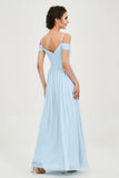 Spaghetti Straps Chiffon Pleated Ruched Bridesmaid Dress Long Formal Evening Dresses Gowns