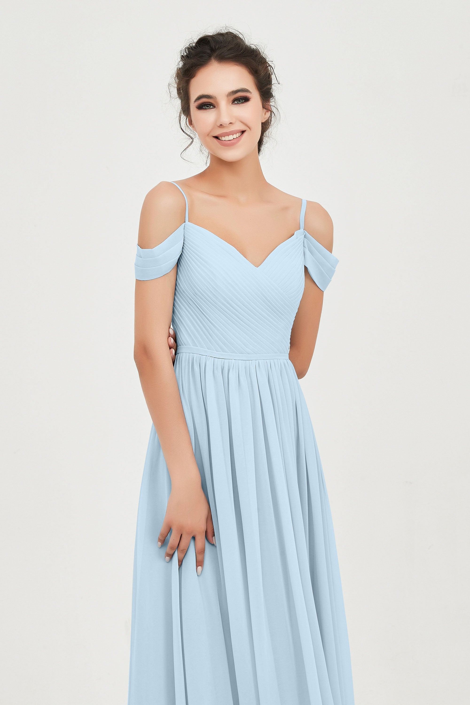 Spaghetti Straps Chiffon Pleated Ruched Bridesmaid Dress Long Formal Evening Dresses Gowns