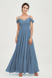 Spaghetti Straps Chiffon Pleated Ruched Bridesmaid Dress Long Formal Evening Dresses Gowns