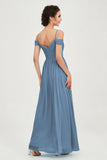 Spaghetti Straps Chiffon Pleated Ruched Bridesmaid Dress Long Formal Evening Dresses Gowns