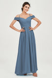 Spaghetti Straps Chiffon Pleated Ruched Bridesmaid Dress Long Formal Evening Dresses Gowns