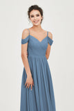 Spaghetti Straps Chiffon Pleated Ruched Bridesmaid Dress Long Formal Evening Dresses Gowns