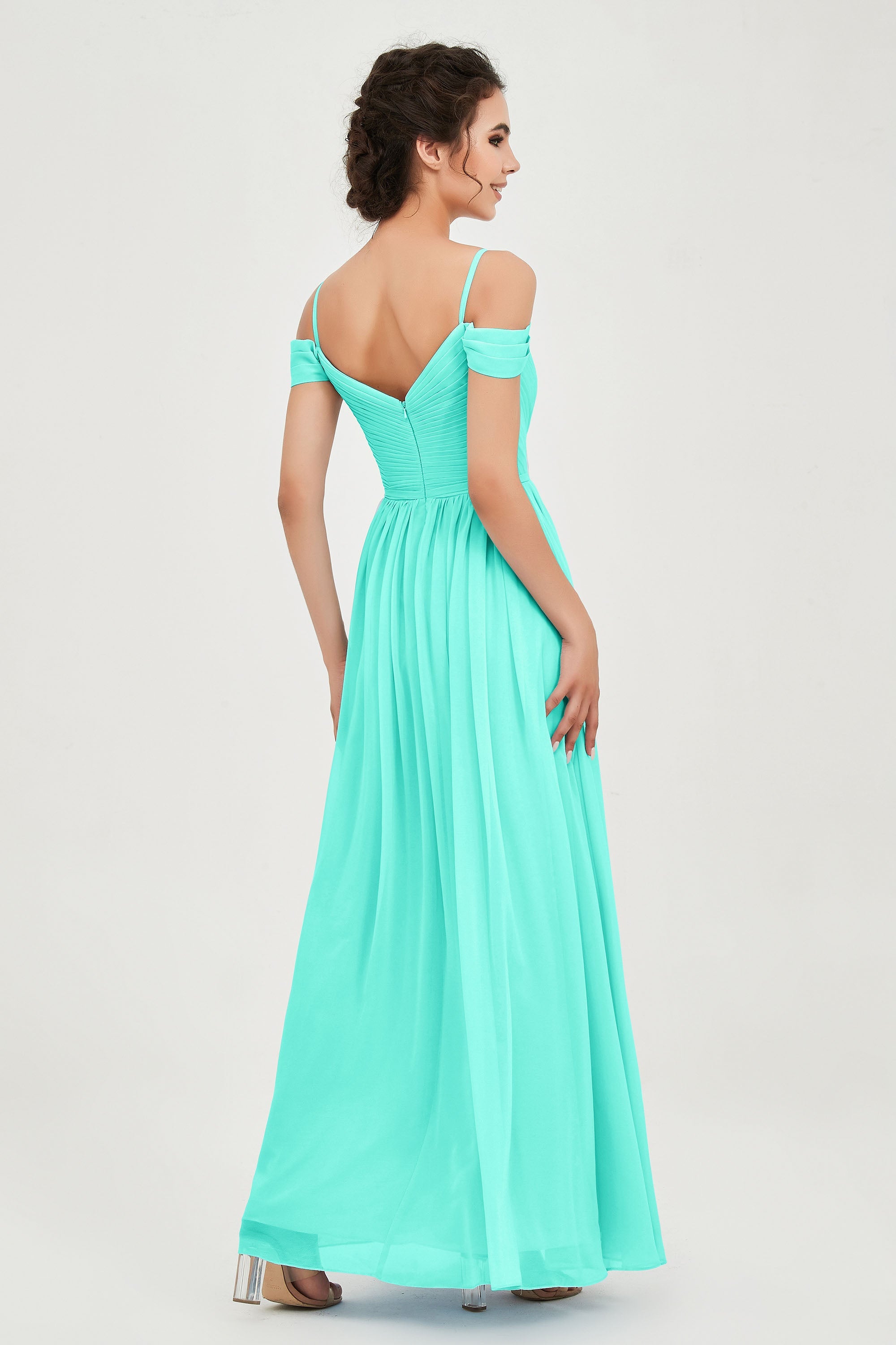 Spaghetti Straps Chiffon Pleated Ruched Bridesmaid Dress Long Formal Evening Dresses Gowns