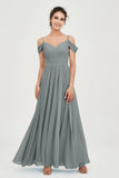 Spaghetti Straps Chiffon Pleated Ruched Bridesmaid Dress Long Formal Evening Dresses Gowns