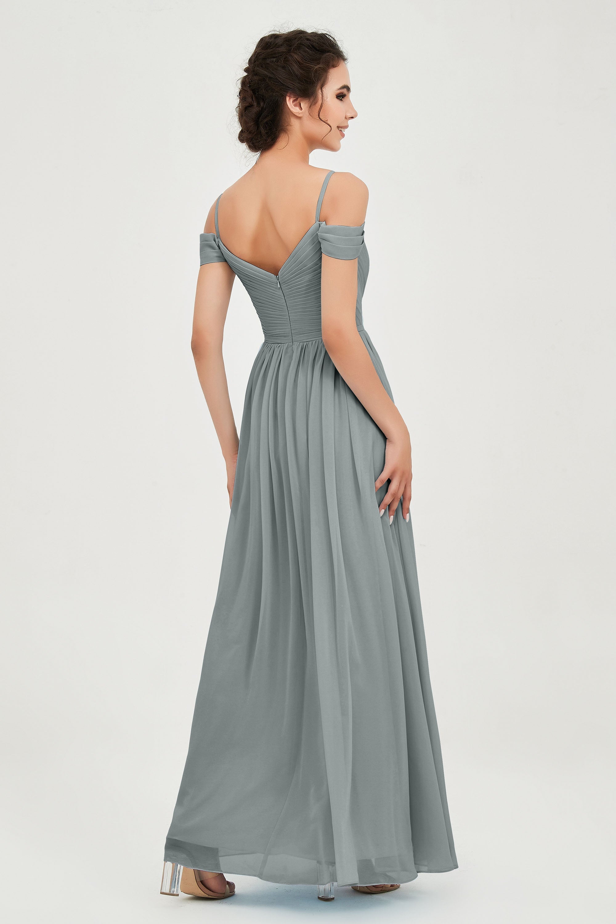 Spaghetti Straps Chiffon Pleated Ruched Bridesmaid Dress Long Formal Evening Dresses Gowns