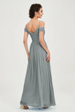 Spaghetti Straps Chiffon Pleated Ruched Bridesmaid Dress Long Formal Evening Dresses Gowns